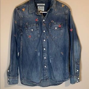 Lucky Brand Western Shirt Distressed Embroidered